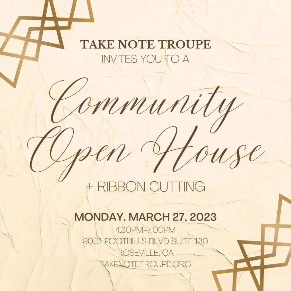 Roseville Performing Arts Community Open House Invitation for Take Note Troupe
