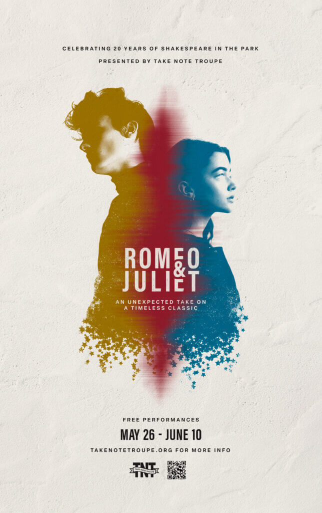 Take Note Troupe Romeo & Juliet Poster Shakespeare in the Park 2023