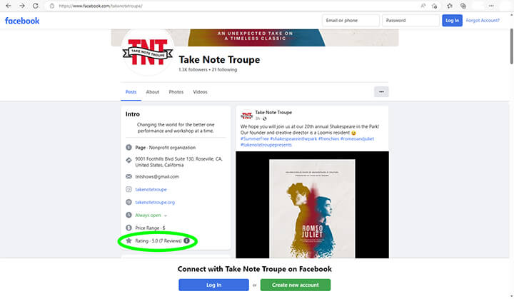 Take Note Troupe Facebook Review Desktop