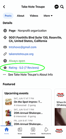 Take Note Troupe Facebook Review for Mobile