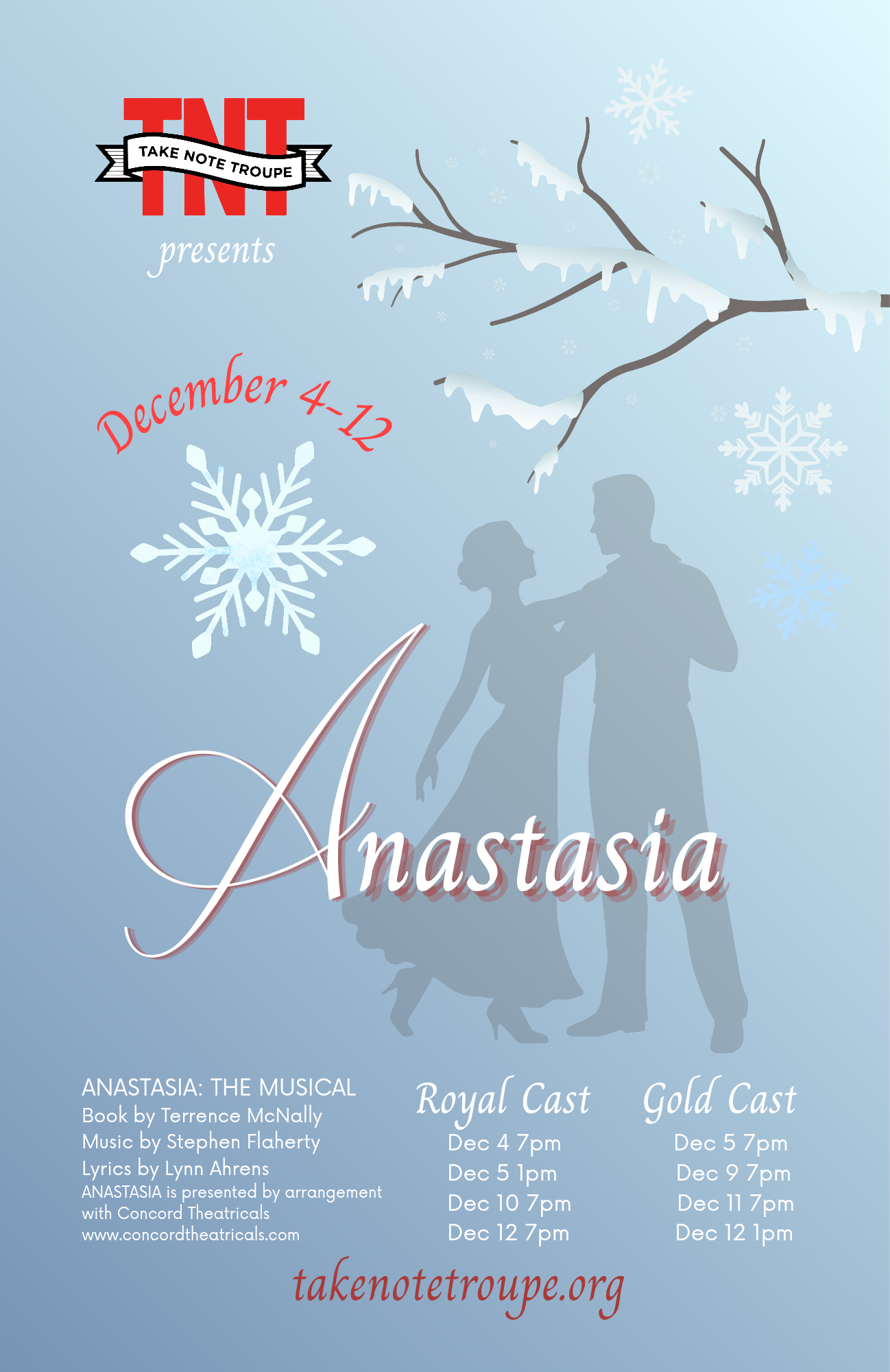 Anastasia, mainstage, performance, family entertainment, theater, December 2026, high school